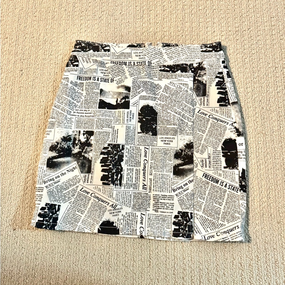 Headliner Newspaper Print Denim Skirt (S)